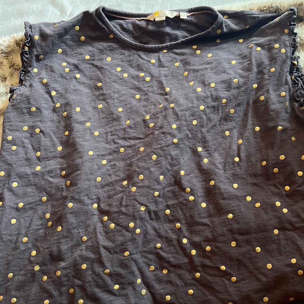 Boden sleeveless woman’s top Grey Gold polka dot size 12